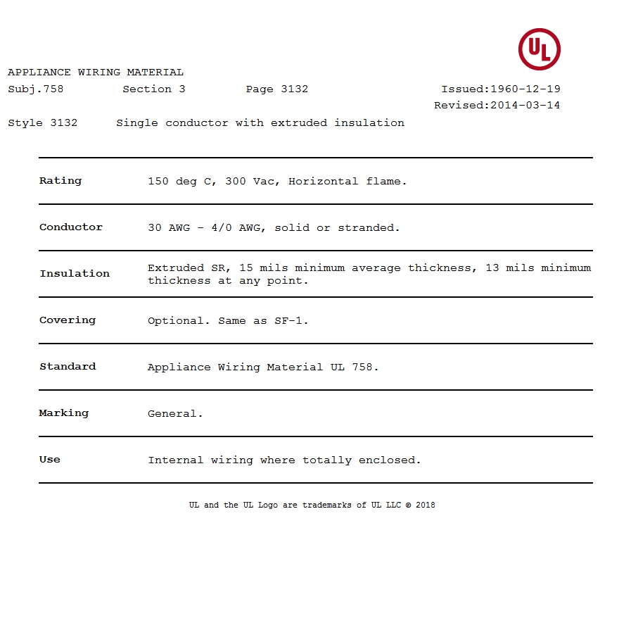 美國（guó）UL 3132 矽膠電線認證報告 